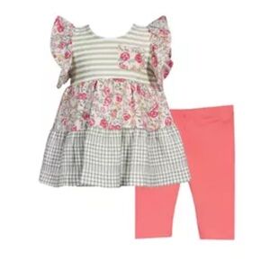 Bonnie Jean Baby Girls Mixed Printed Top & Knit Leggings Set NWT Size 6-9 Months